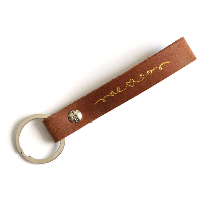Schlüsselanhänger "Jesus" · Echtes Leder · Cognac Goldglanz Prägung – Aus Gnade