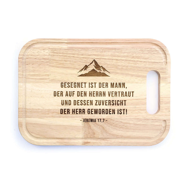 Schneidebrett "gesegnet ist der Mann" · Gummibaum · Bibelvers Gravur · Jeremia 17,7