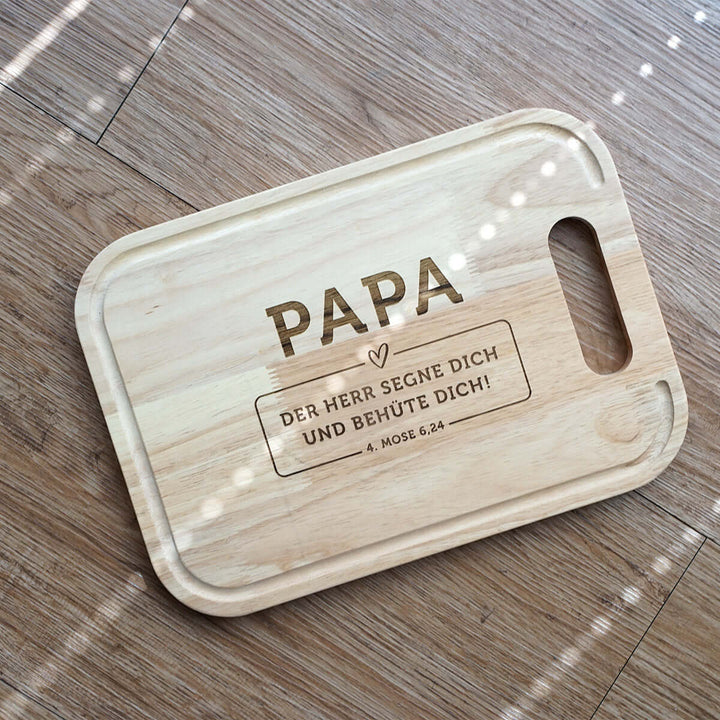 Schneidebrett "PAPA" · Gummibaum · Bibelvers Gravur