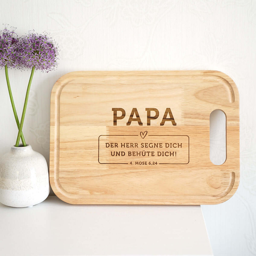 Schneidebrett "PAPA" · Gummibaum · Bibelvers Gravur