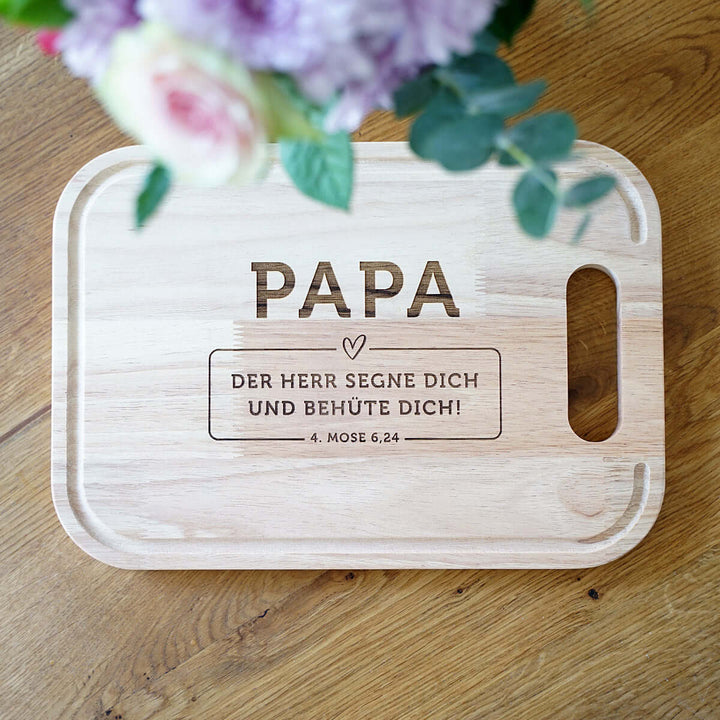 Schneidebrett "PAPA" · Gummibaum · Bibelvers Gravur
