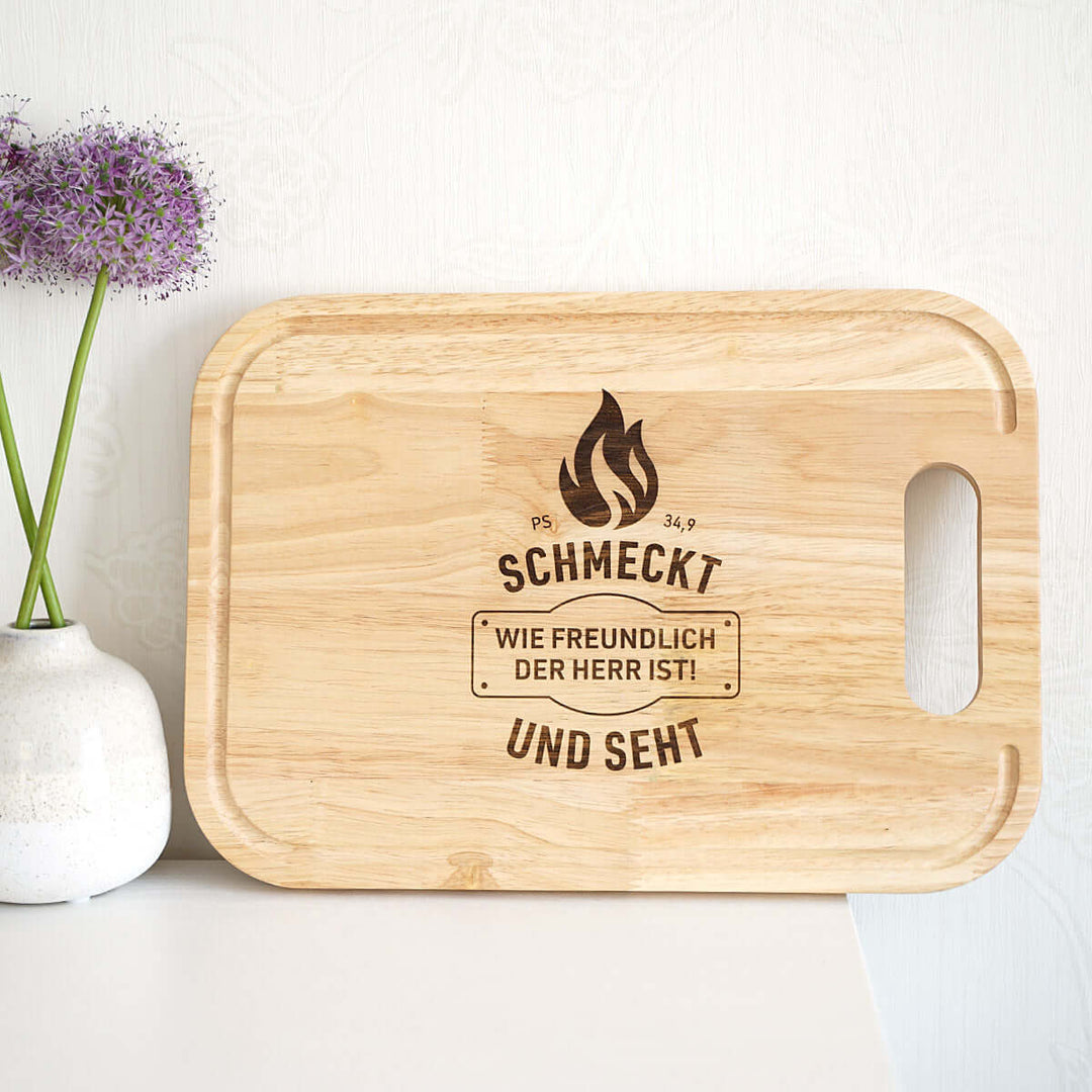 Schneidebrett "Schmeckt & Seht" · Gummibaum · Bibelvers Gravur · Psalm 34,9a