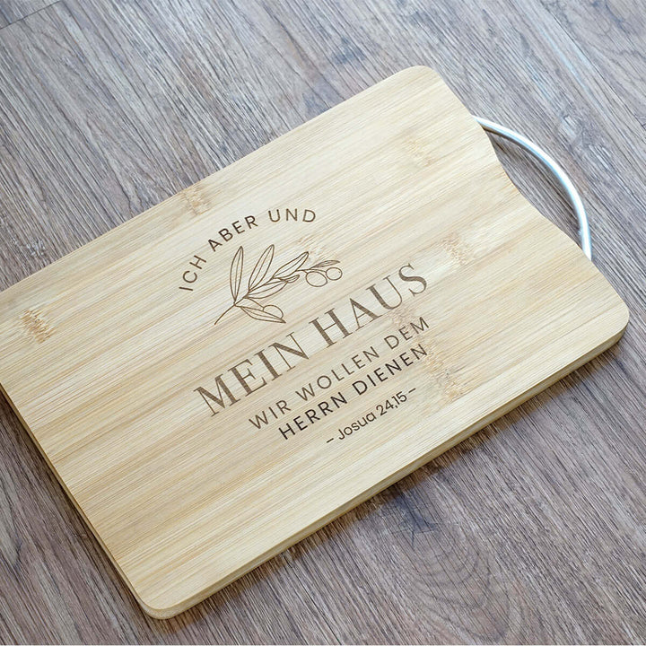 Schneidebrett "Mein Haus" · Bambus · Bibelvers Gravur