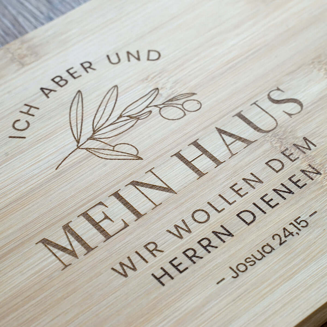 Schneidebrett "Mein Haus" · Bambus · Bibelvers Gravur
