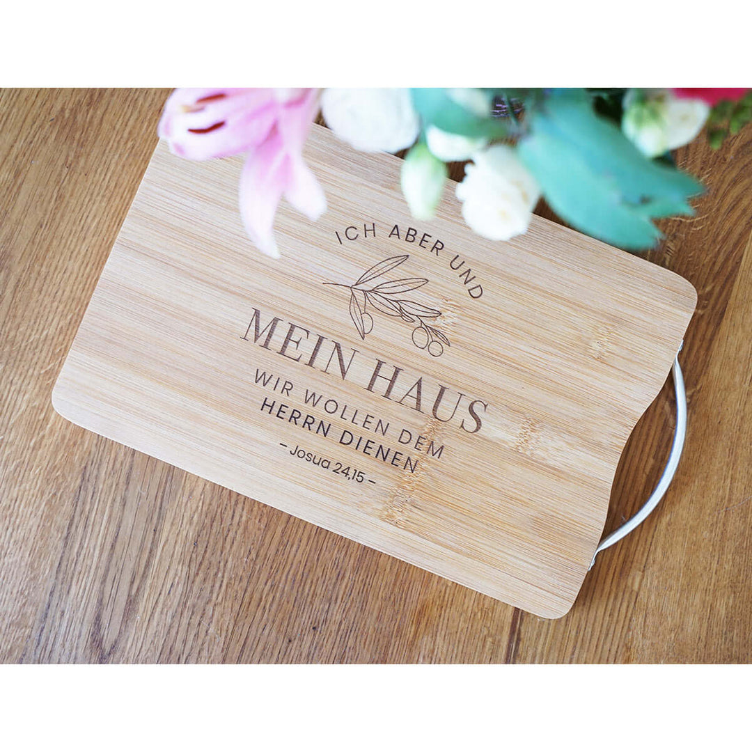 Schneidebrett "Mein Haus" · Bambus · Bibelvers Gravur