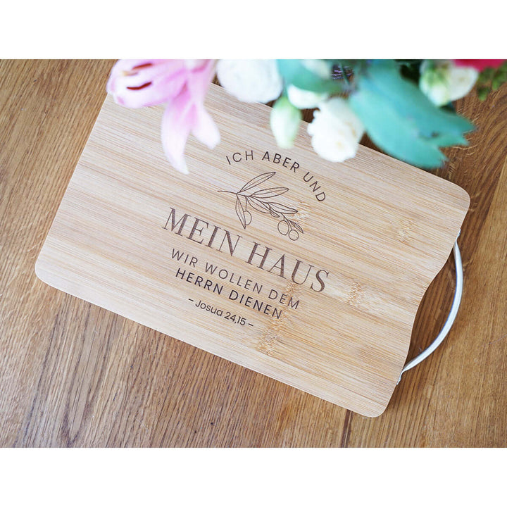Schneidebrett "Mein Haus" · Bambus · Bibelvers Gravur