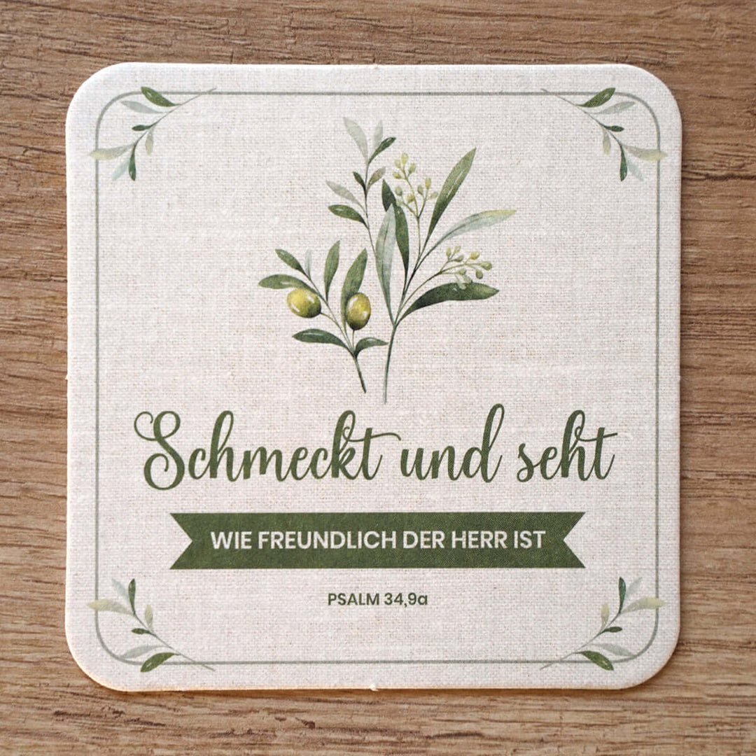 Tassenuntersetzer "Schmeckt und seht" · Bibelvers · Pappe – Aus Gnade