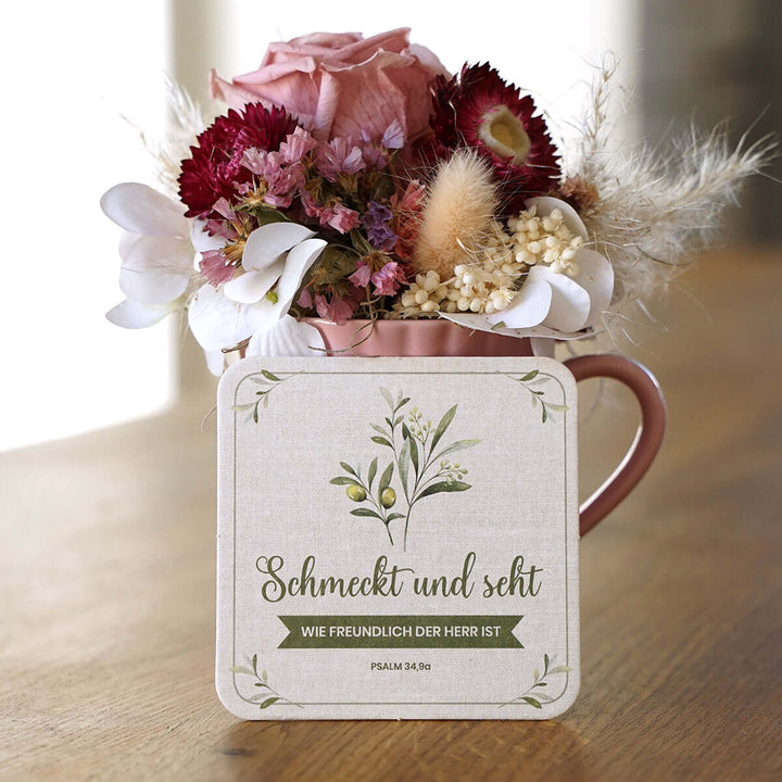 Tassenuntersetzer "Schmeckt und seht" · Bibelvers · Pappe – Aus Gnade