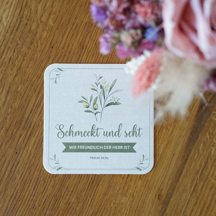 Tassenuntersetzer "Schmeckt und seht" · Bibelvers · Pappe – Aus Gnade