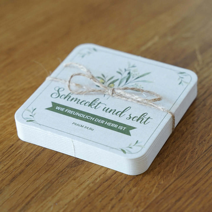 Tassenuntersetzer "Schmeckt und seht" · Bibelvers · Pappe – Aus Gnade