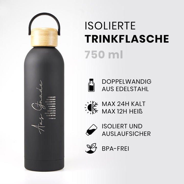 Isolierte Trinkflasche "Aus Gnade" · 750 ml · Gravur · Epheser 2,8