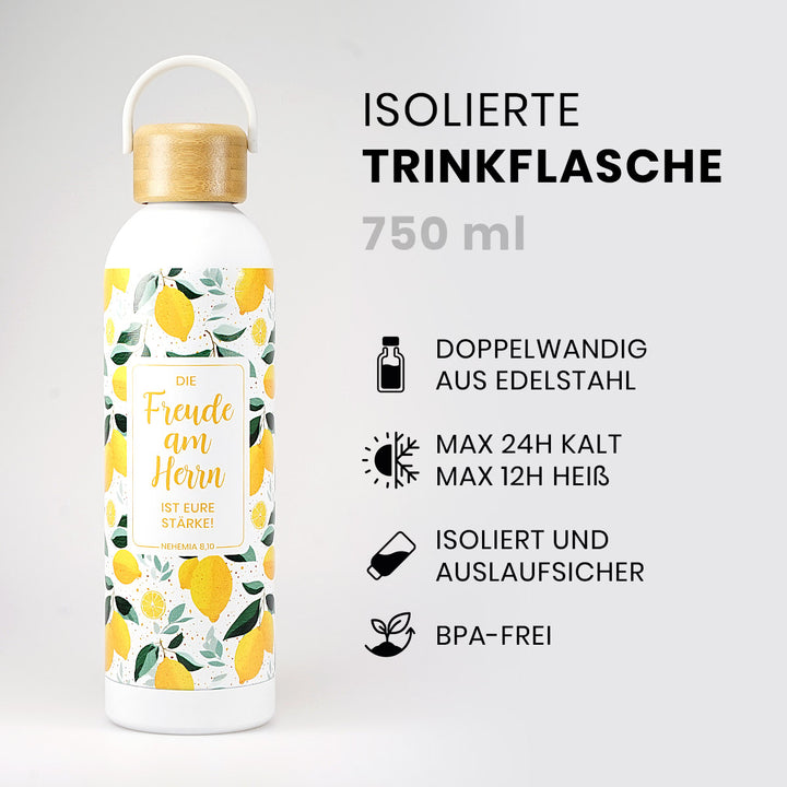 Isolierte Trinkflasche "Freude am Herrn" · 750 ml · 3D-Druck · Nehemia 8,10