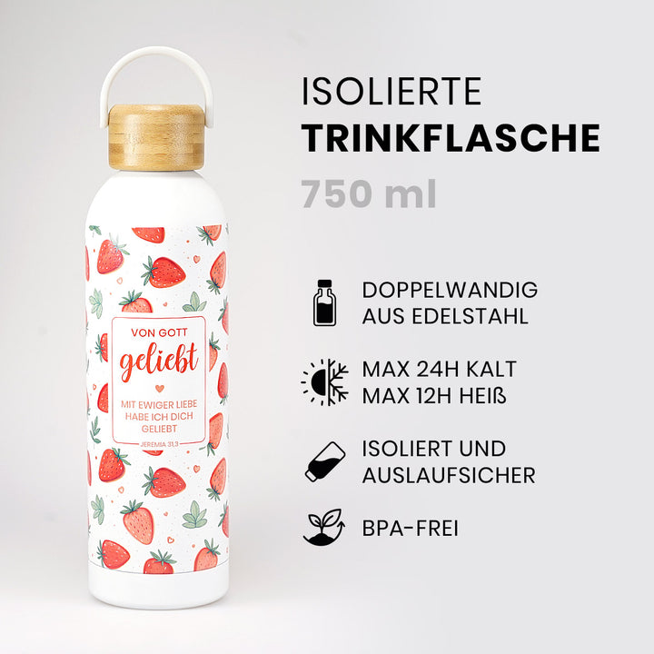 Isolierte Trinkflasche "Von Gott geliebt" · 750 ml · 3D-Druck · Jeremia 31,3