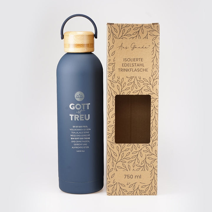 Isolierte Trinkflasche "Gott ist treu" · 750 ml · Gravur · 5.Mose 32,4