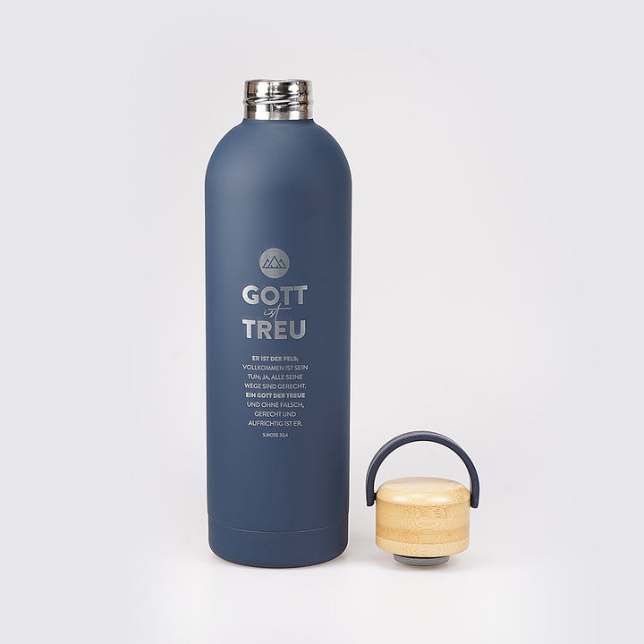 Isolierte Trinkflasche "Gott ist treu" · 750 ml · Gravur · 5.Mose 32,4