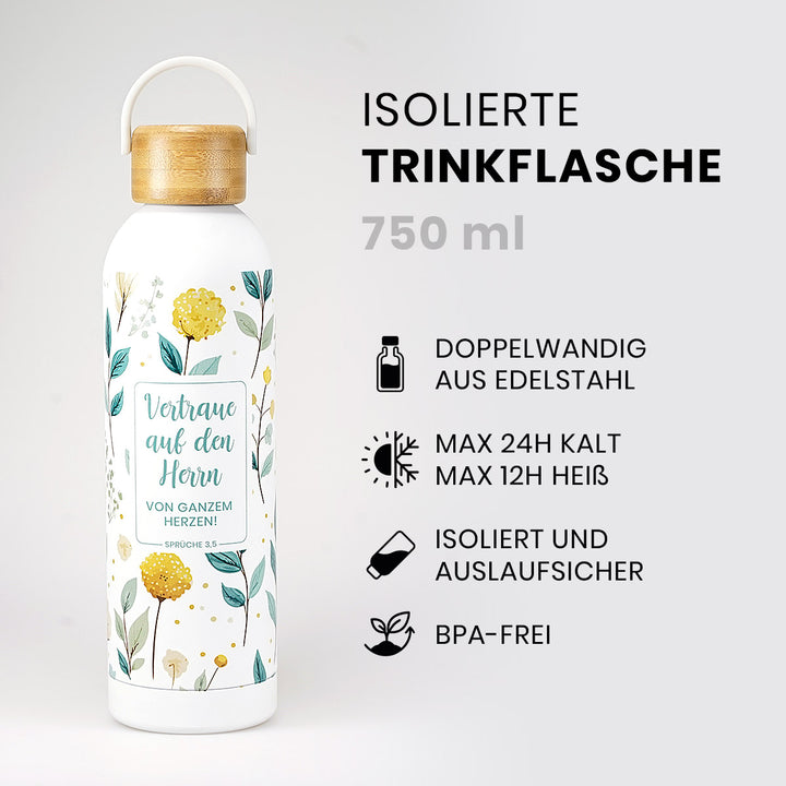 Isolierte Trinkflasche "Vertraue auf den Herrn" · 750 ml · 3D-Druck · Sprüche 3,5