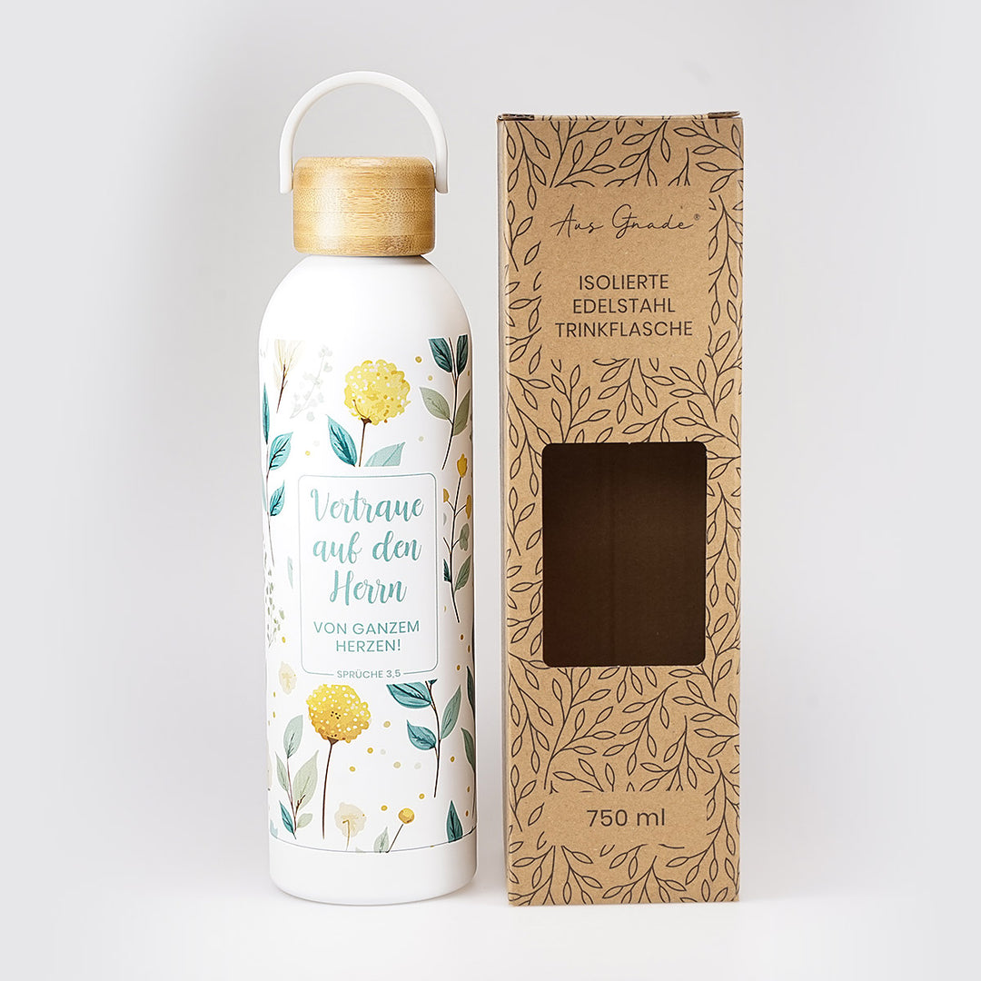 Isolierte Trinkflasche "Vertraue auf den Herrn" · 750 ml · 3D-Druck · Sprüche 3,5