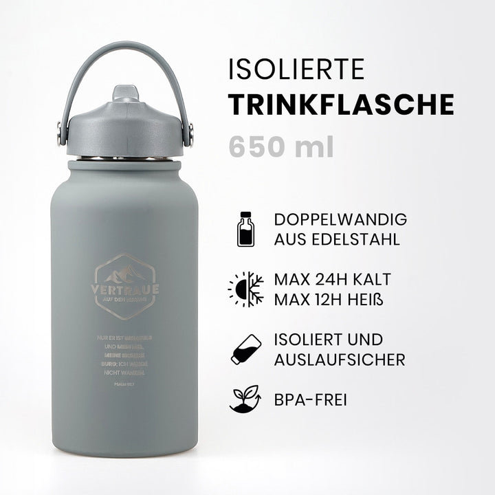 Thermoflasche "Vertraue auf den Herrn" · 650 ml · Gravur · Psalm 62,7