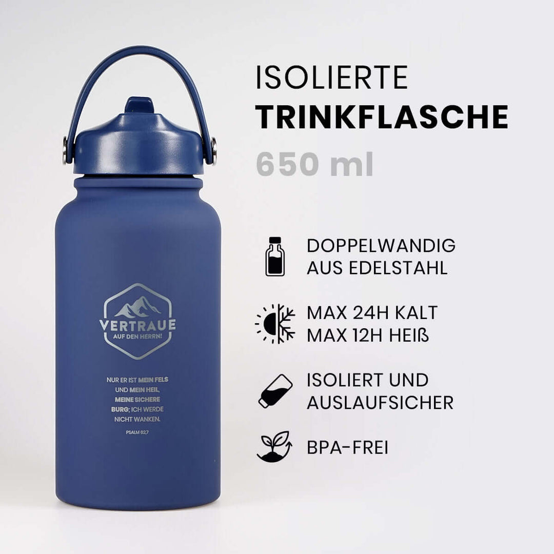 Thermoflasche "Vertraue auf den Herrn" · 650 ml · Gravur · Psalm 62,7