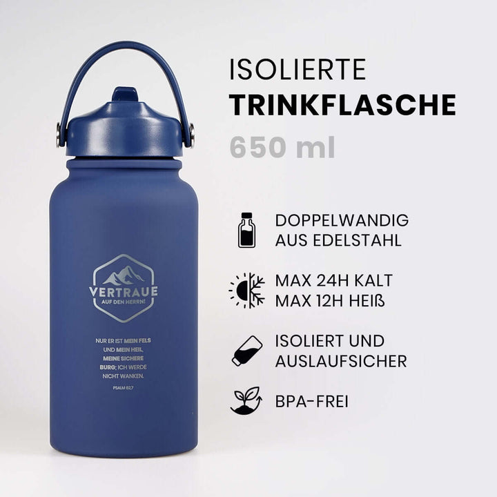 Thermoflasche "Vertraue auf den Herrn" · 650 ml · Gravur · Psalm 62,7