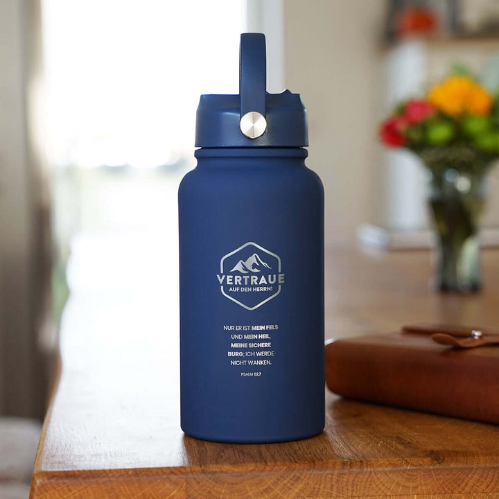 Thermoflasche "Vertraue auf den Herrn" · 650 ml · Gravur · Psalm 62,7