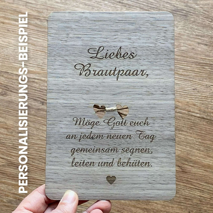 Holzdeko "Gottes Segen zur Hochzeit" 3D mit Trockenblumen & Gravur – Aus Gnade