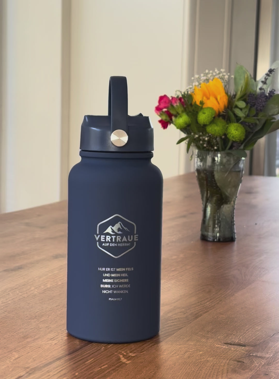 Thermoflasche "Vertraue auf den Herrn" · 650 ml · Gravur · Psalm 62,7
