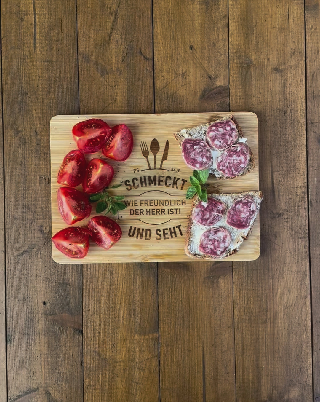 Holz-Brettchen "schmeckt und seht" · Bibelvers Gravur