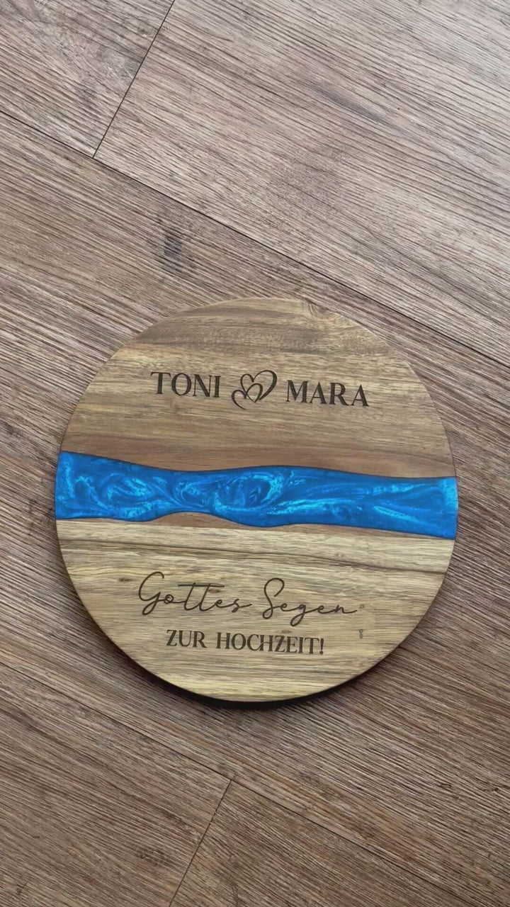 Personalisierte Holzdeko "Gottes Segen zur Hochzeit" · Servierbrett mit Namen-Gravur