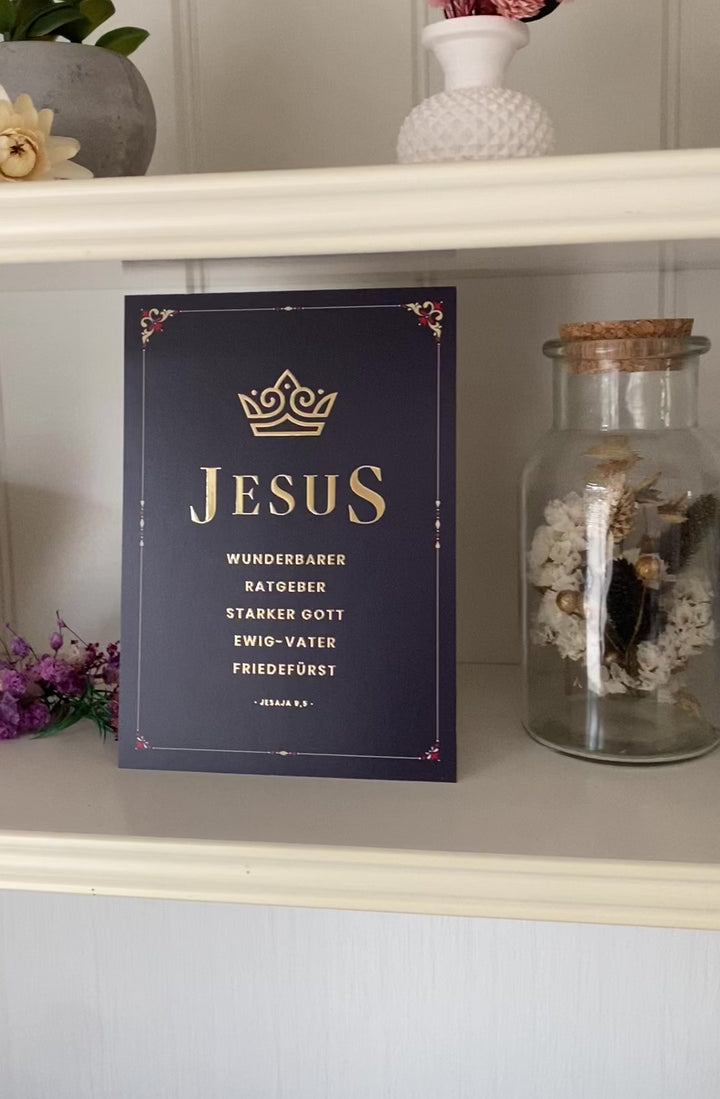 Weihnachtskarte "JESUS" mit Bibelvers · A6 · mit Gold veredelt