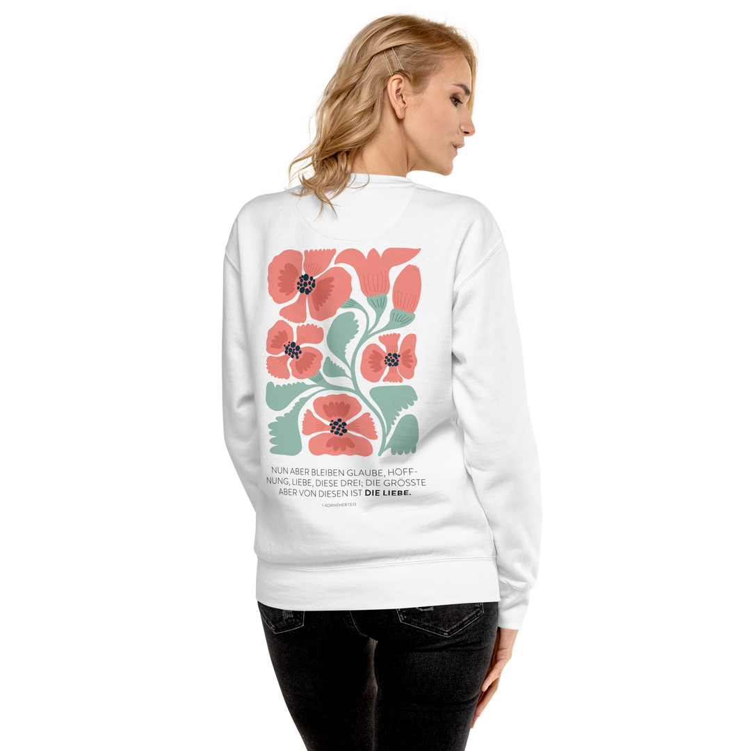 Unisex Premium Pullover "Liebe" · Bibelvers · beidseitig bedruckt