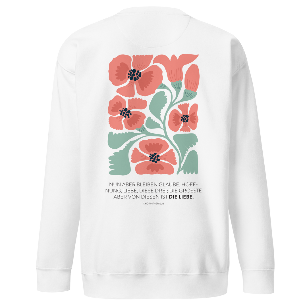 Unisex Premium Pullover "Liebe" · Bibelvers · beidseitig bedruckt
