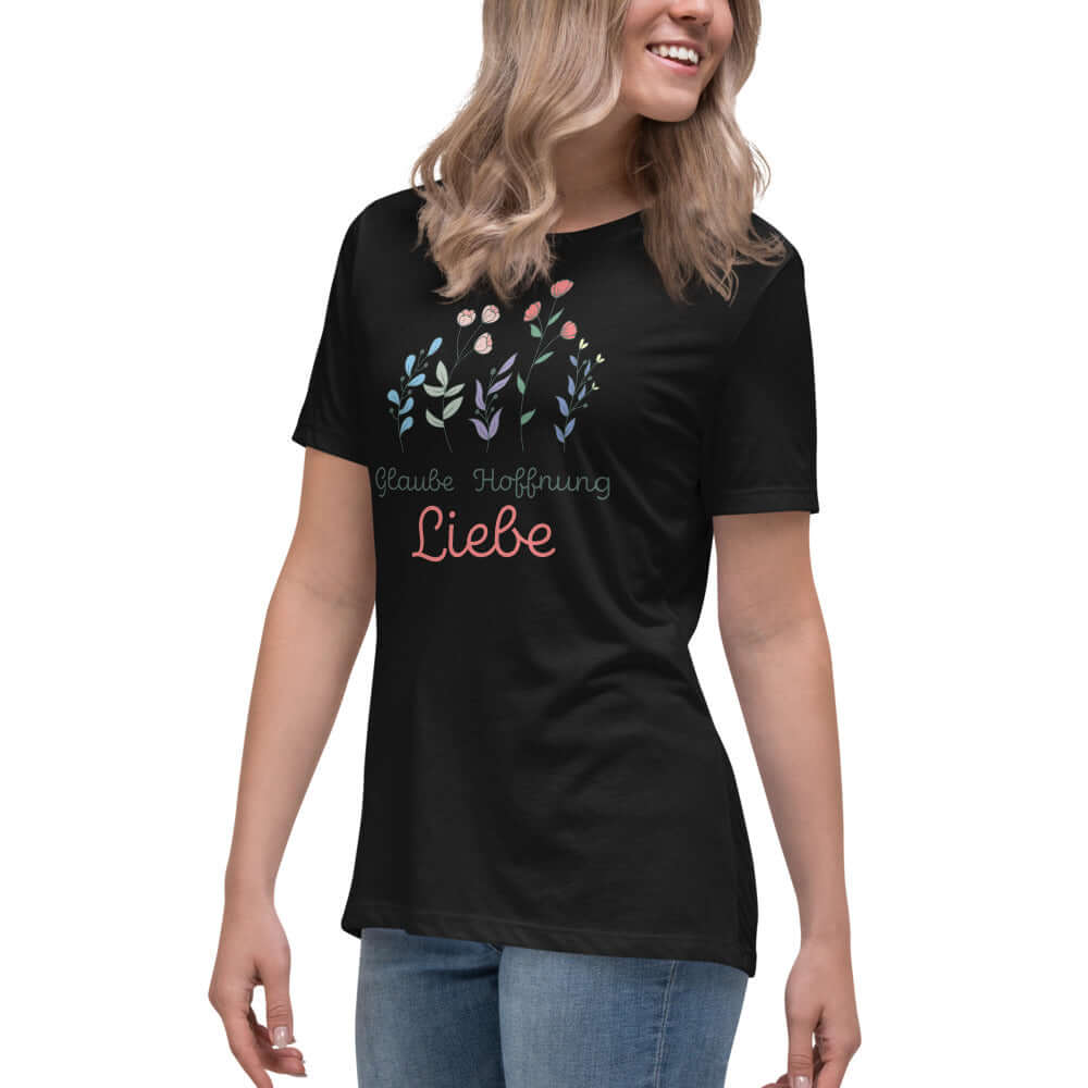 Lockeres Damen-T-Shirt "Glaube Hoffnung Liebe"