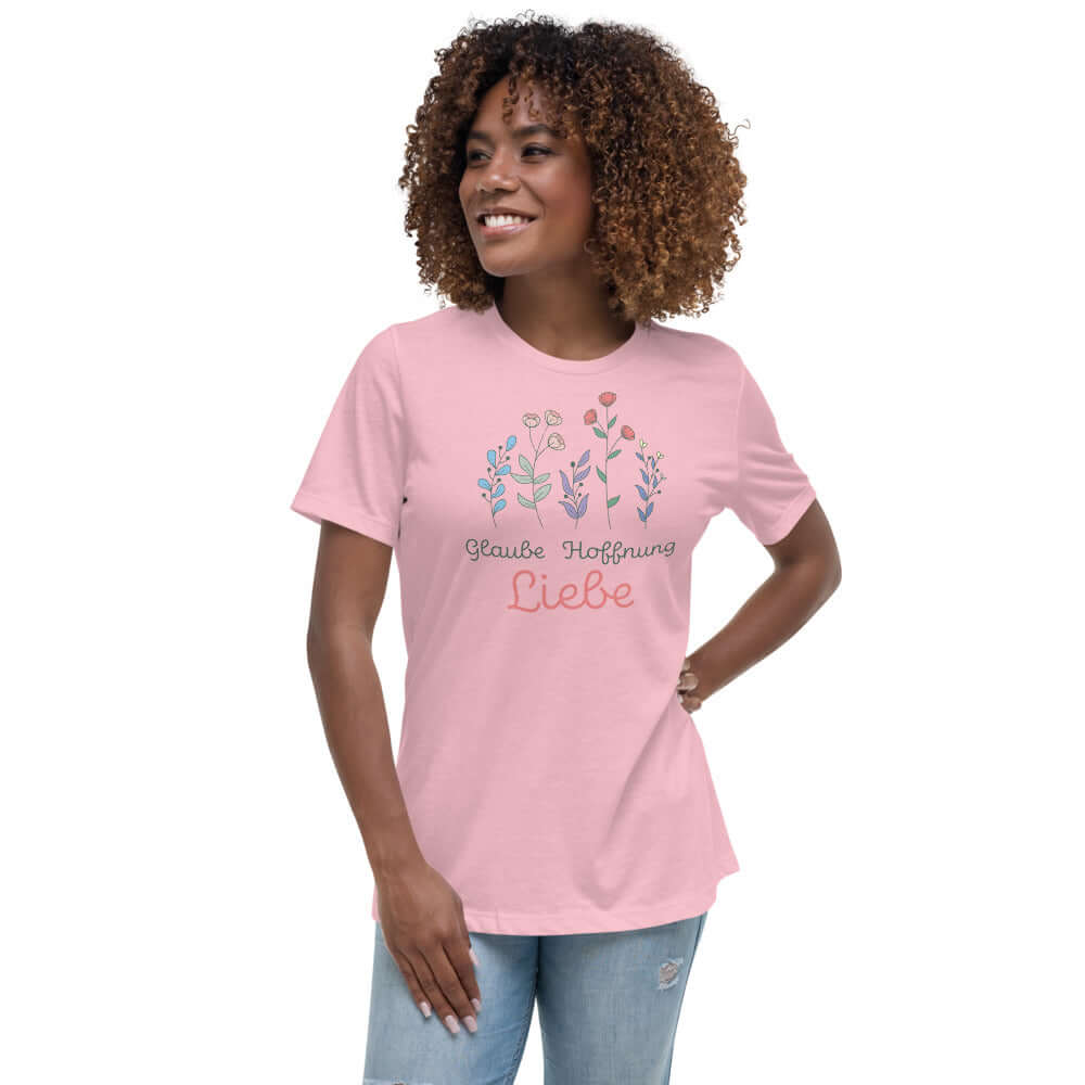 Lockeres Damen-T-Shirt "Glaube Hoffnung Liebe"