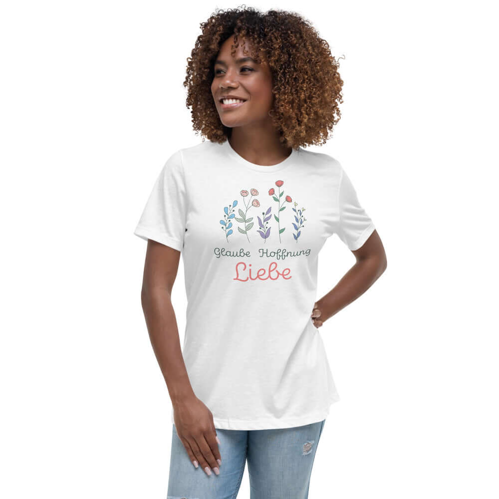 Lockeres Damen-T-Shirt "Glaube Hoffnung Liebe"