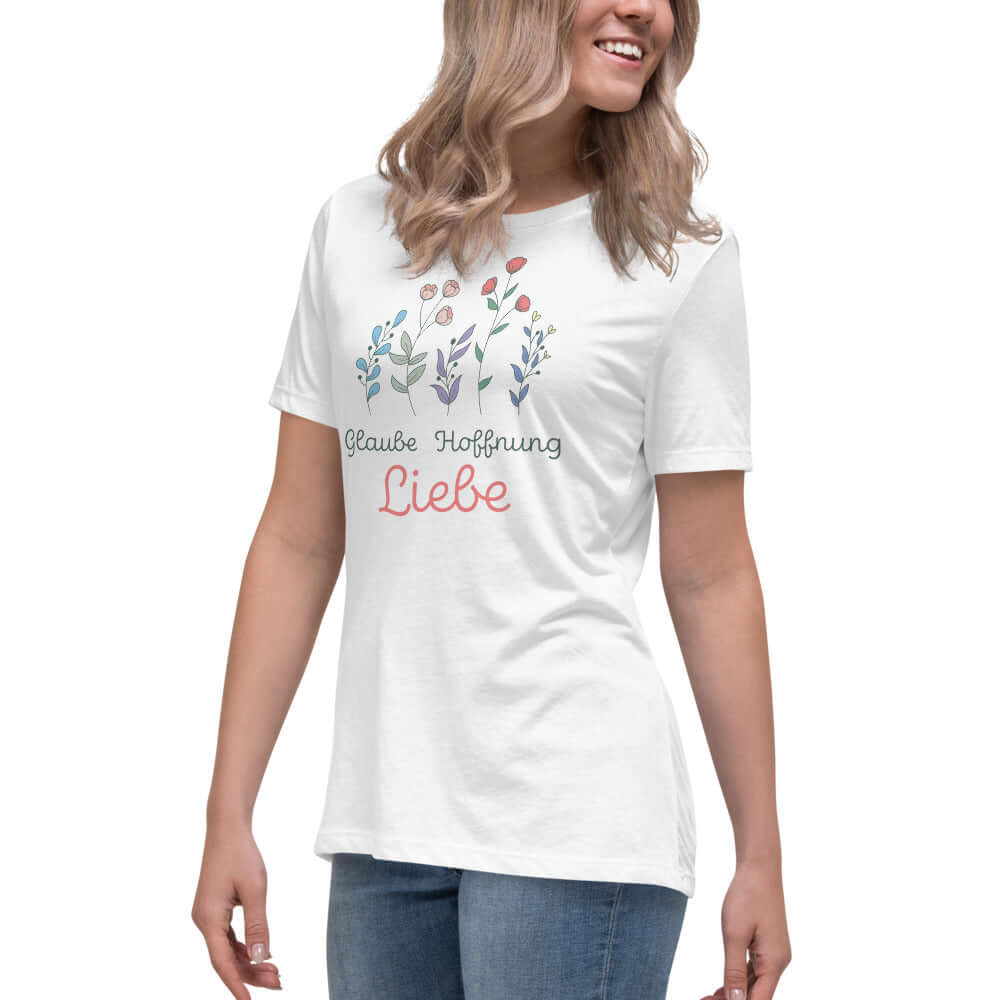 Lockeres Damen-T-Shirt "Glaube Hoffnung Liebe"
