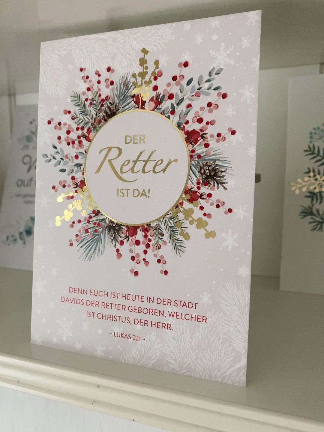 Weihnachtskarte "Der Retter ist da!" mit Bibelvers · A6 · mit Gold veredelt