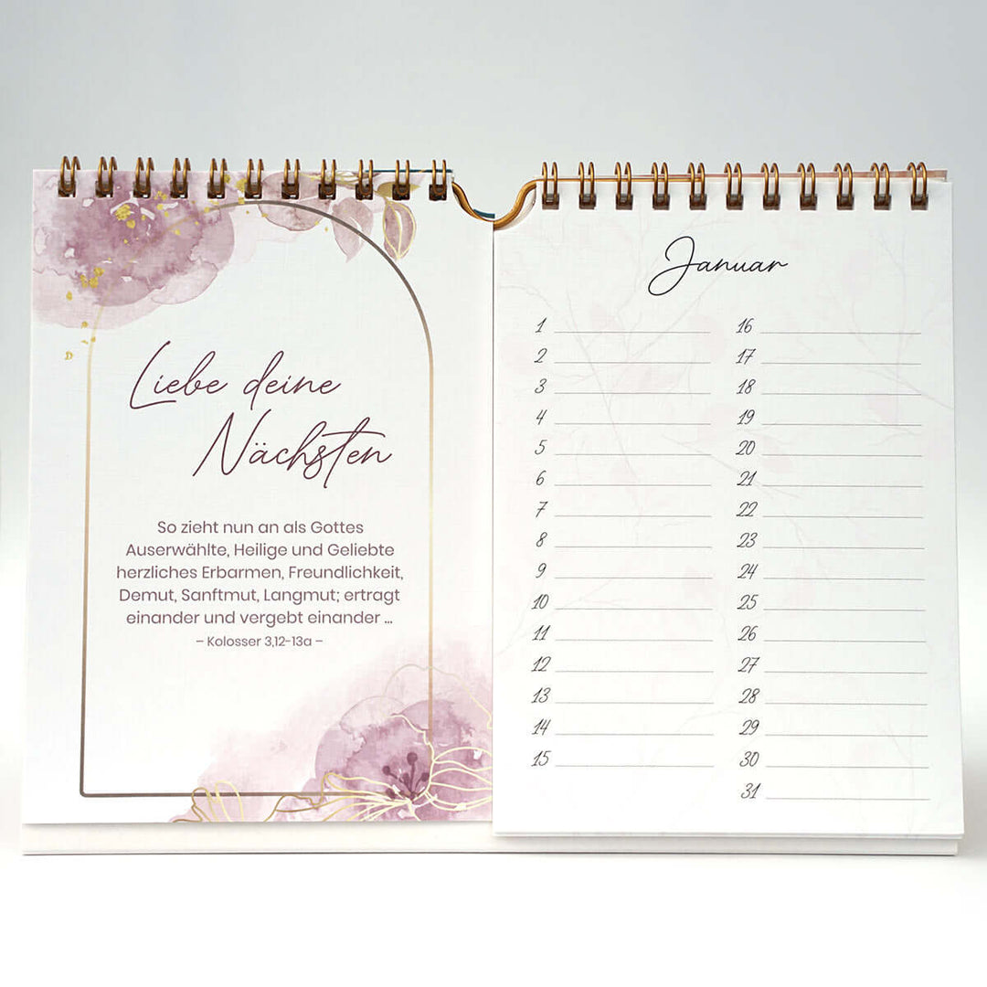 Geburtstags-Kalender "Ermutigung" · Mehrjähriger Tischkalender mit Bibelversen – Aus Gnade