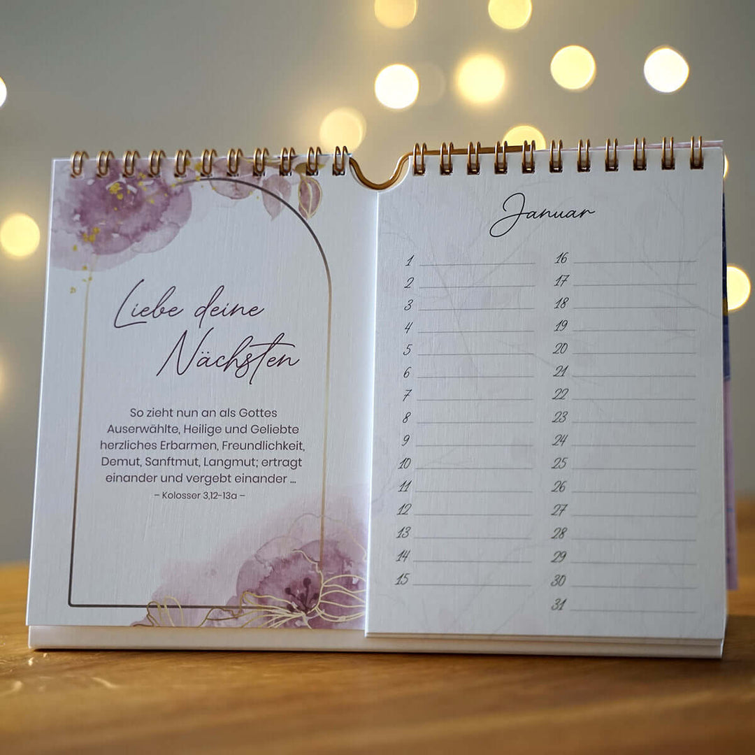 Geburtstags-Kalender "Ermutigung" · Mehrjähriger Tischkalender mit Bibelversen – Aus Gnade
