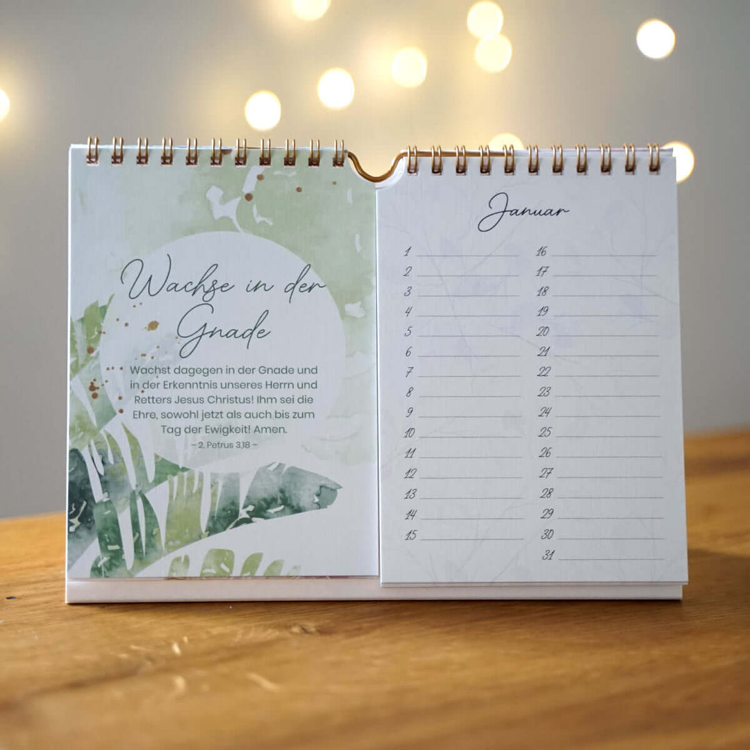 Geburtstags-Kalender "Ermutigung" · Mehrjähriger Tischkalender mit Bibelversen – Aus Gnade