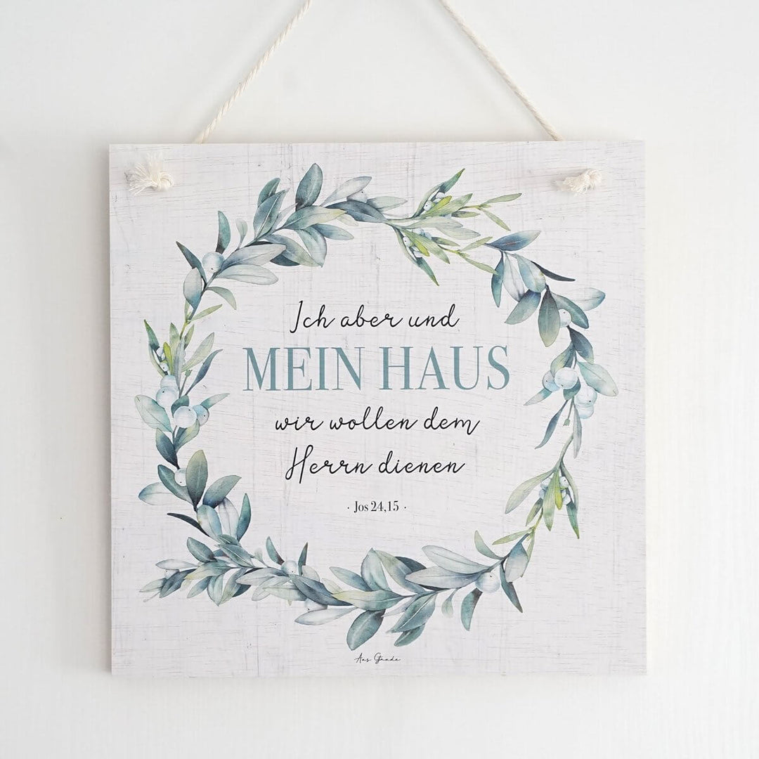 Holzschild "Mein Haus" · Bibelvers · 30x30 cm · Christliche Holzschilder – Aus Gnade