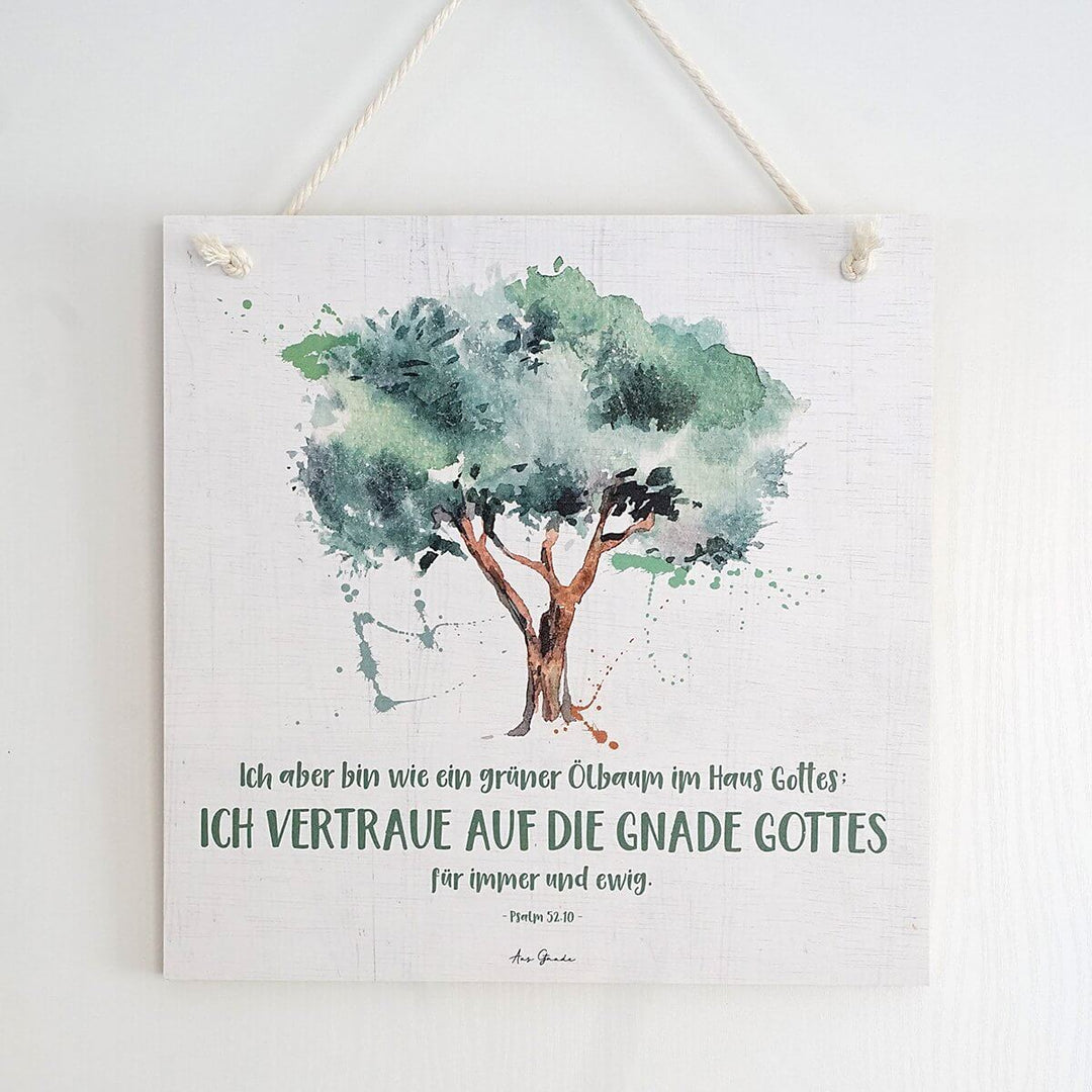 Holzschild "Ölbaum" · 30x30 cm · Christliche Holzschilder – Aus Gnade