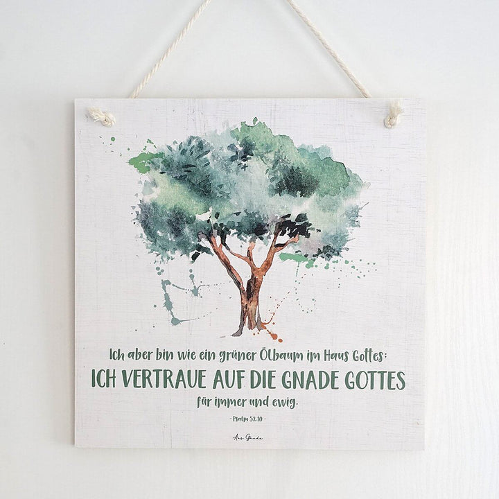Holzschild "Ölbaum" · 30x30 cm · Christliche Holzschilder – Aus Gnade