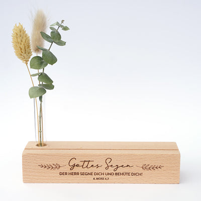 Kartenhalter "Gottes Segen" mit Trockenblumen · Holzgravur · handmade · inkl. Postkarte – Aus Gnade