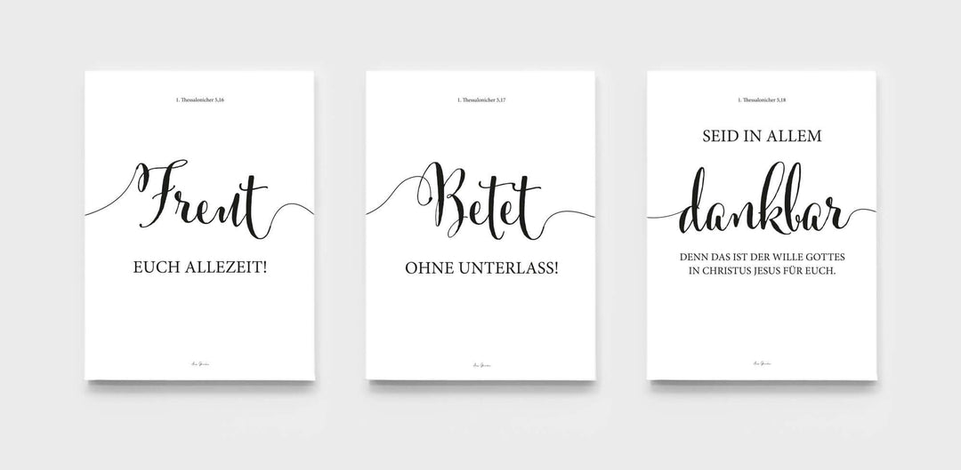 3x Leinwandbilder "Freut Betet Dankt" · 3er Set · Bibelvers – Aus Gnade