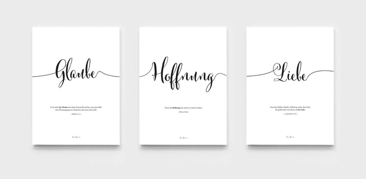 3x Leinwandbilder "Glaube Hoffnung Liebe" · 3er Set · Bibelvers – Aus Gnade