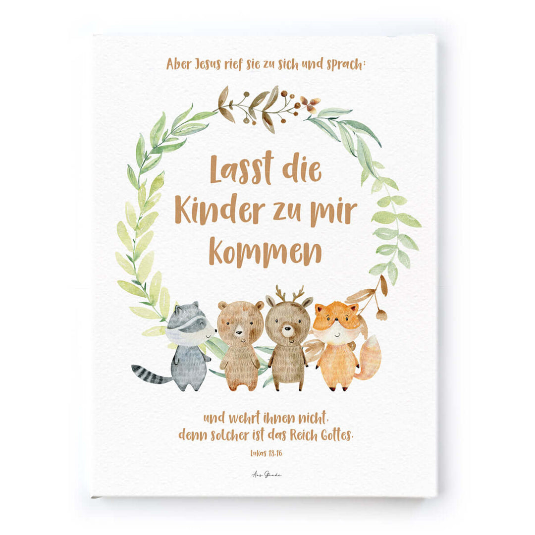 Leinwandbild "Lasst die Kinder zu mir kommen" · Bibelvers · 30 x 40 cm – Aus Gnade