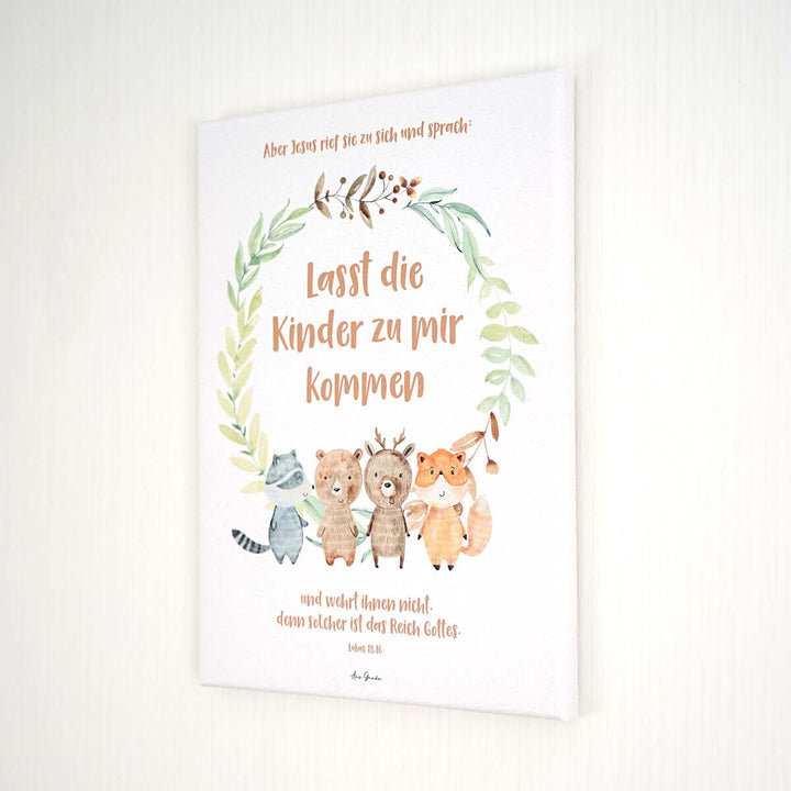 Leinwandbild "Lasst die Kinder zu mir kommen" · Bibelvers · 30 x 40 cm – Aus Gnade