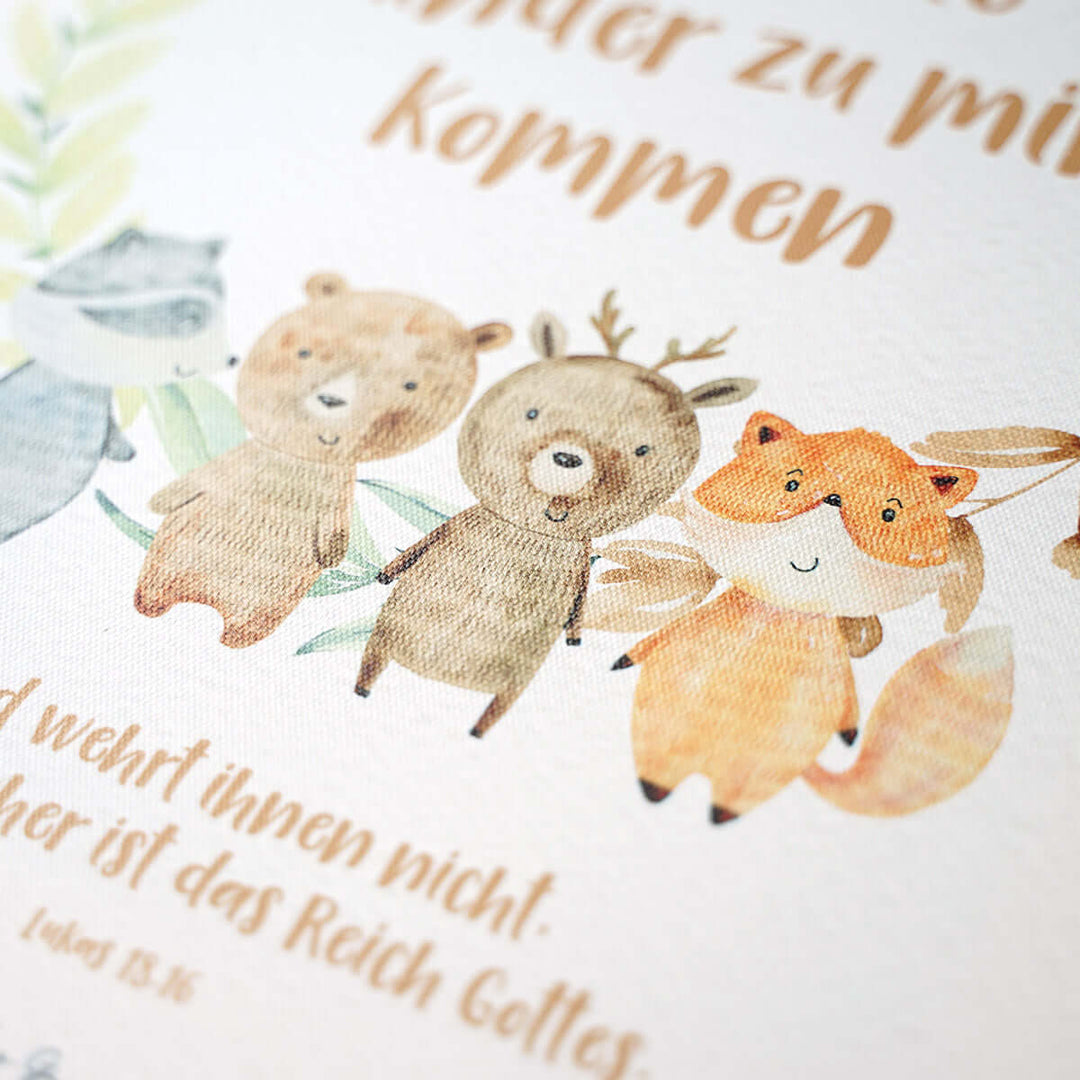 Leinwandbild "Lasst die Kinder zu mir kommen" · Bibelvers · 30 x 40 cm – Aus Gnade