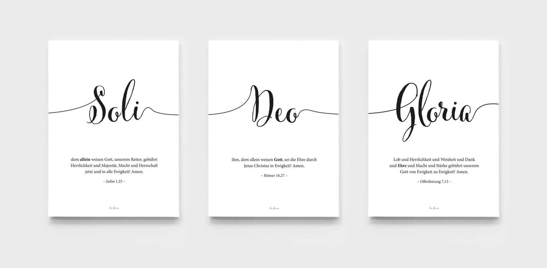 3x Leinwandbilder "Soli Deo Gloria" · 3er Set · Bibelvers – Aus Gnade